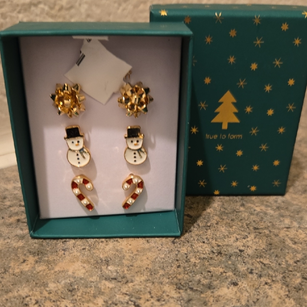 True to Form Festive Snowman and Candy Cane Earrings New